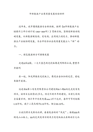 市新能源产业高质量发展经验材料.docx