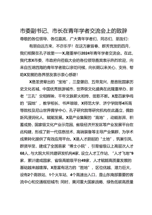市委副书记、市长在青年学者交流会上的致辞.docx