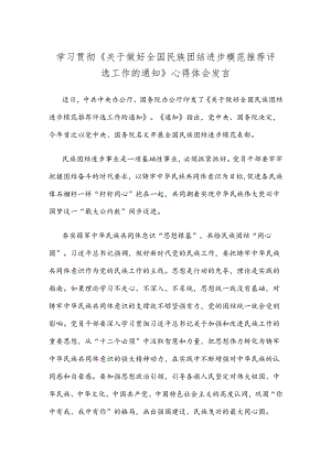 学习贯彻《关于做好全国民族团结进步模范推荐评选工作的通知》心得体会发言.docx