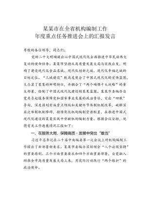 某某市在全省机构编制工作年度重点任务推进会上的汇报发言.docx