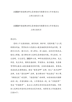 在2024年推进解决群众急难愁盼问题暨信访工作专题会议上的汇报发言二篇.docx