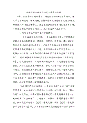 半年落实全面从严治党主体责任总结.docx