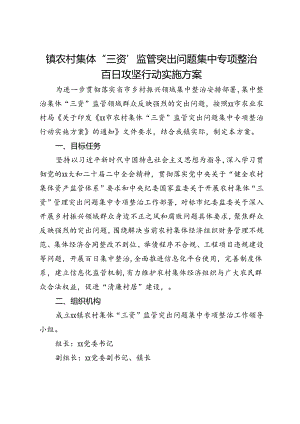 镇农村集体“三资”监管突出问题集中专项整治百日攻坚行动实施方案.docx