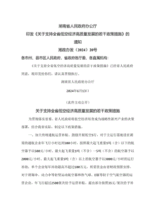 湖南省关于支持全省低空经济高质量发展的若干政策措施（2024年）.docx