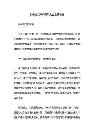 庆祝建党103周年大会上的讲话.docx