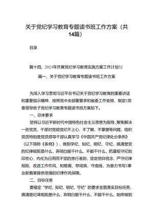 关于党纪学习教育专题读书班工作方案(14篇合集）.docx