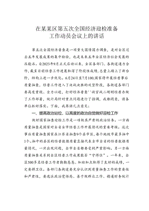 在某某区第五次全国经济迎检准备工作动员会议上的讲话.docx