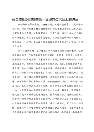 在县委组织部机关第一支部党员大会上的讲话.docx