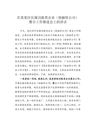 在某某区区属功能类企业（投融资公司）整合工作推进会上的讲话.docx