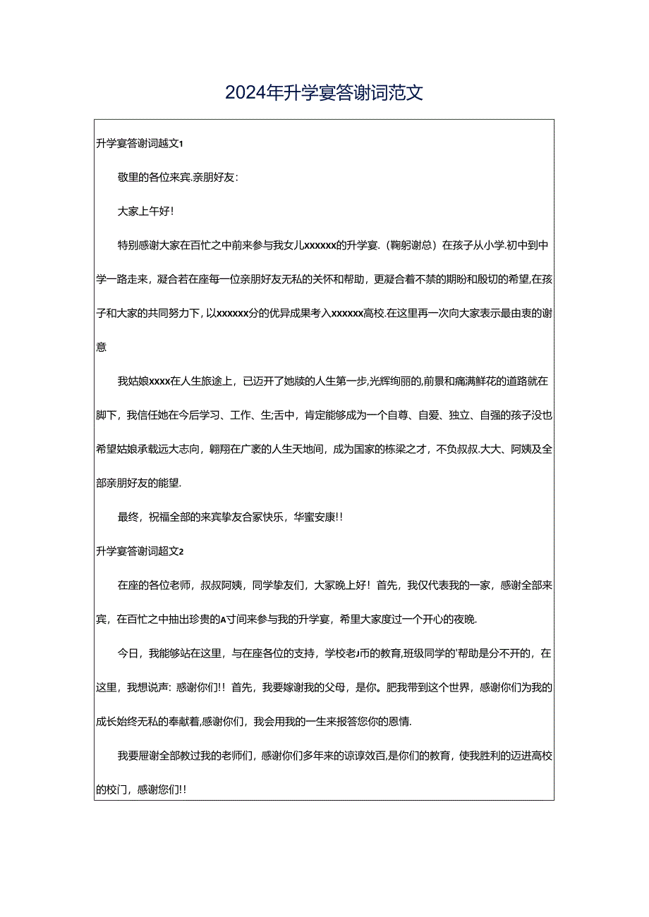 2024年升学宴答谢词范文.docx_第1页