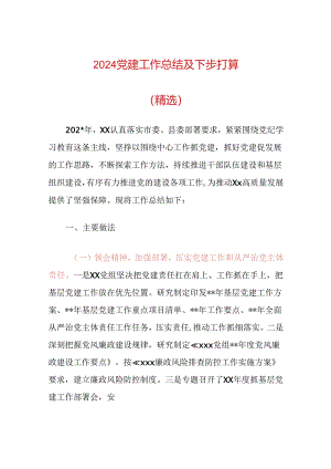 2024 党建工作总结及下步打算（精选）.docx