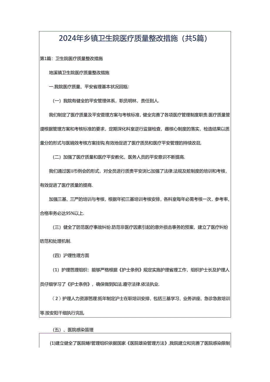 2024年乡镇卫生院医疗质量整改措施（共5篇）.docx_第1页