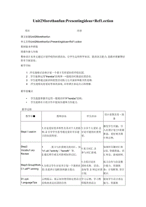 Unit 2 More than fun Presenting ideas Reflection教学设计外研版2024七上.docx
