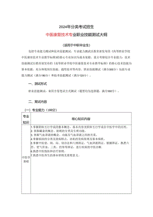 2024年分类考试招生中医康复技术专业职业技能测试大纲.docx