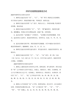 2023汪姓男宝宝取名方式.docx