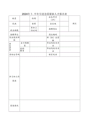 2024年下半年引进急需紧缺人才报名表.docx
