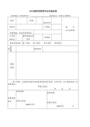 2024届师范类优秀毕业生报名表.docx