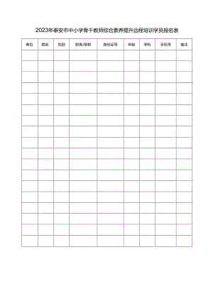 2023年泰安市中小学骨干教师综合素养提升远程培训学员报名表.docx