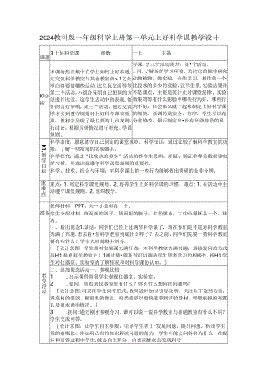 2024苏教版一年级科学上册第一单元上好科学课教学设计.docx