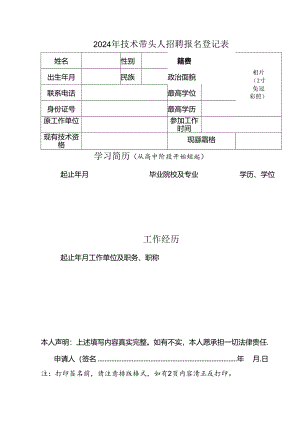 2024年技术带头人招聘报名登记表.docx