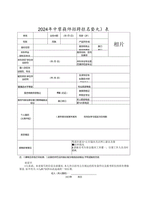 2024年中学教师招聘报名登记表.docx