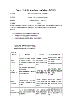 Starter Welcome to junior high：Getting Ready for School 教学设计外研版2024七上.docx