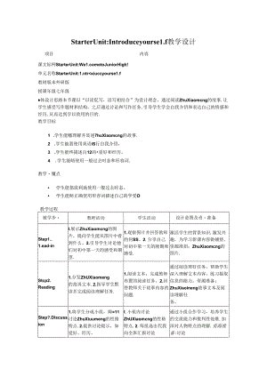 Starter Welcome to junior high Introduce yourself 教学设计外研版2024七上.docx