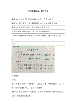 大班韵律《猴子下山》视频+教案+课件+配乐大班情景游戏：猴子下山.doc