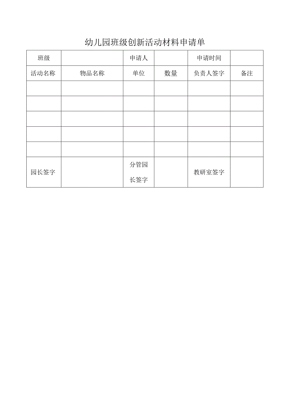 幼儿园班级创新活动材料申请单.docx_第1页