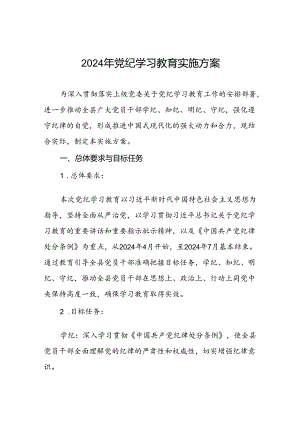 关于开展2024年党纪学习教育工作实施方案(四篇).docx