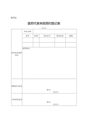 医药代表来院拜访预约登记表.docx