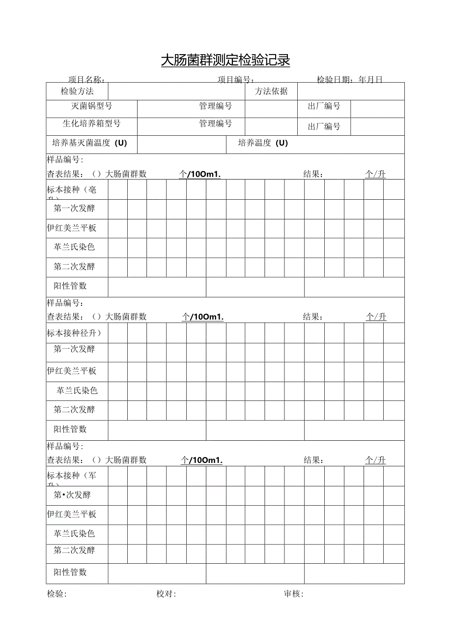 大肠菌群测定检验记录.docx_第1页