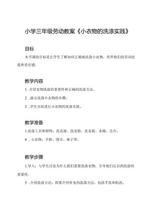 小学三年级劳动教案《小衣物的洗涤实践》.docx