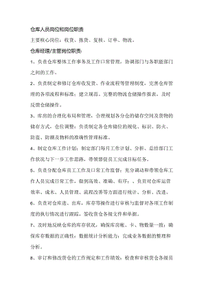 仓库人员岗位和岗位职责.docx
