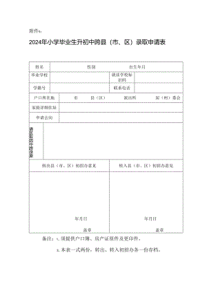 2024年小学毕业生升初中跨县（市、区）录取申请表.docx