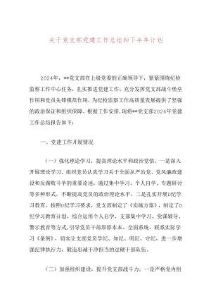 关于党支部党建工作总结和下半年计划.docx