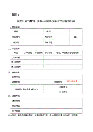 辽宁省气象部门毕业生应聘报名表.docx