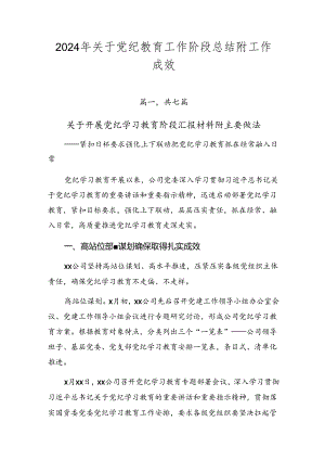 2024年关于党纪教育工作阶段总结附工作成效.docx