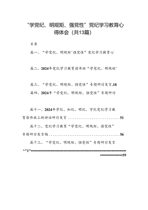 “学党纪、明规矩、强党性”党纪学习教育心得体会13篇（精选）.docx
