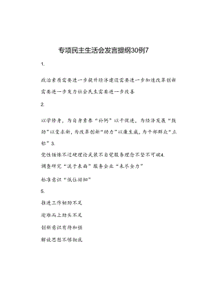 专题民主生活会发言提纲30例-1.docx