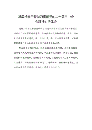 基层检察干警学习贯彻党的二十届三中全会精神心得体会.docx