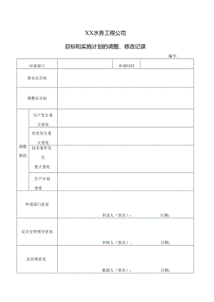 XX水务工程公司目标和实施计划的调整、修改记录（2024年）.docx