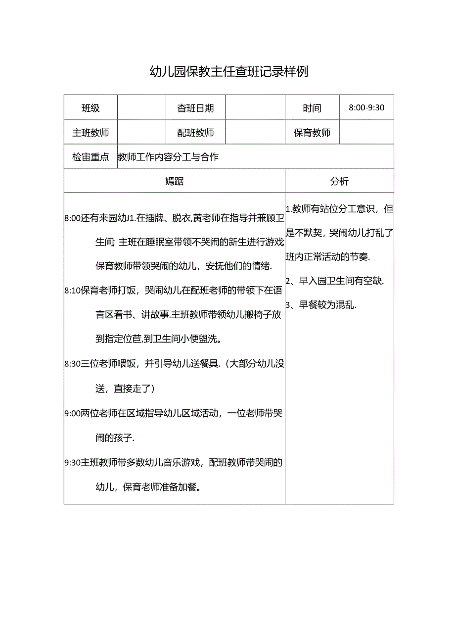 幼儿园保教主任查班记录样例.docx_第1页
