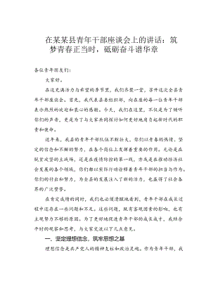 在某某县青年干部座谈会上的讲话：筑梦青春正当时砥砺奋斗谱华章.docx