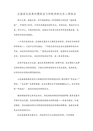 全面深化改革处理好活力和秩序的关系心得体会.docx