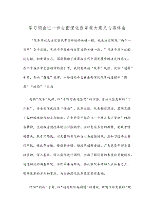 学习领会进一步全面深化改革重大意义心得体会.docx