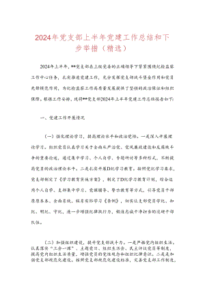 2024年党支部上半年党建工作总结和下步举措（精选）.docx