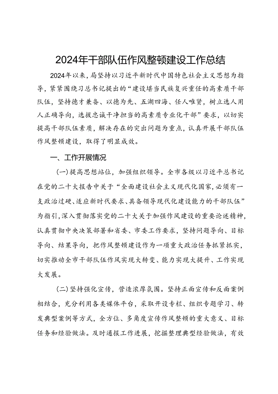 2024年干部队伍作风整顿建设工作总结.docx_第1页