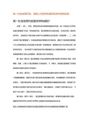 统一社会信用代码、 纳税人识别号和组织机构代码的区别.docx