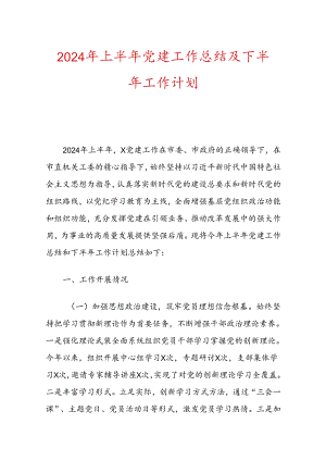 2024年上半年党建工作总结及下半年工作计划.docx